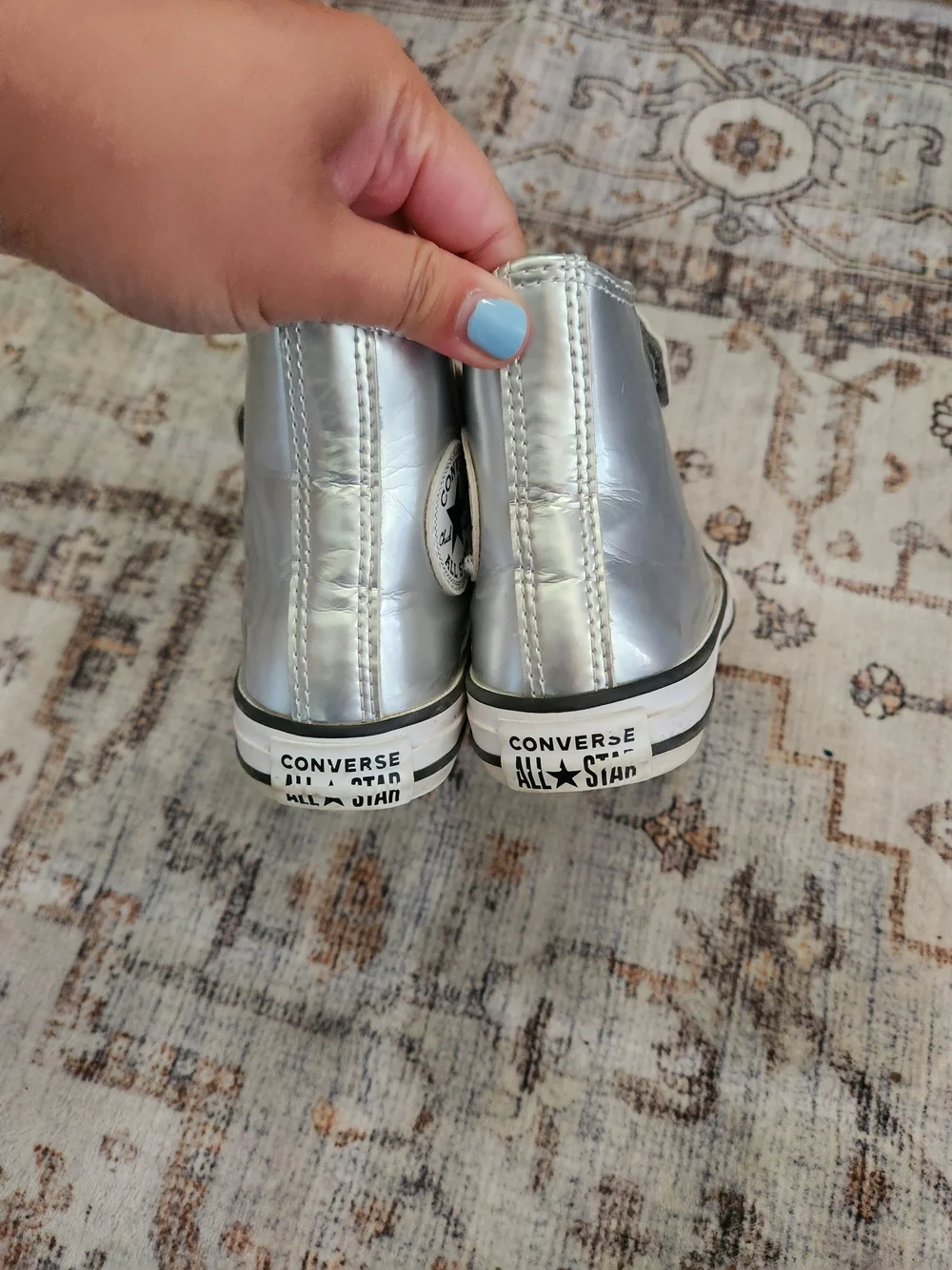 Converse Metallic Silver High-Top Sneakers with Velcro Strap
